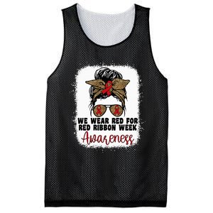 We Wear Red For Red Ribbon Week Awareness Cute Messy Bun Mesh Reversible Basketball Jersey Tank