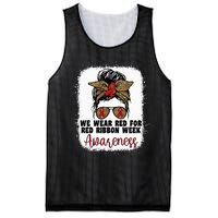 We Wear Red For Red Ribbon Week Awareness Cute Messy Bun Mesh Reversible Basketball Jersey Tank