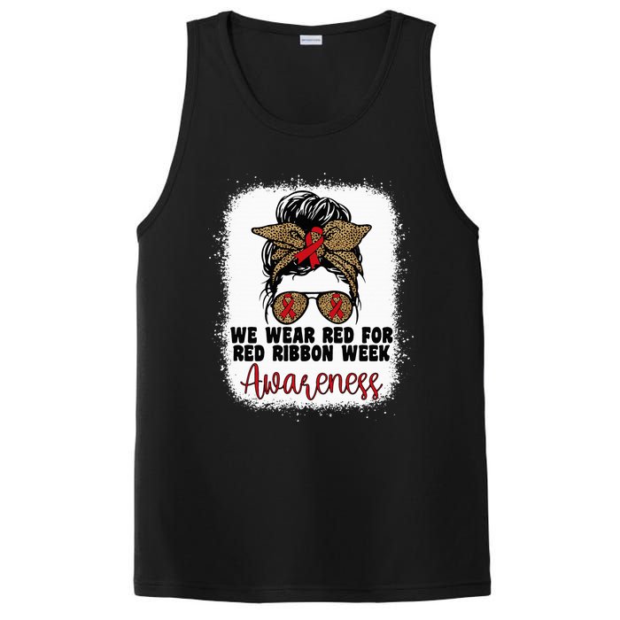 We Wear Red For Red Ribbon Week Awareness Cute Messy Bun PosiCharge Competitor Tank