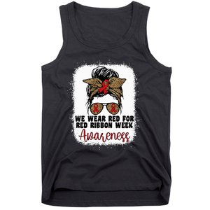 We Wear Red For Red Ribbon Week Awareness Cute Messy Bun Tank Top