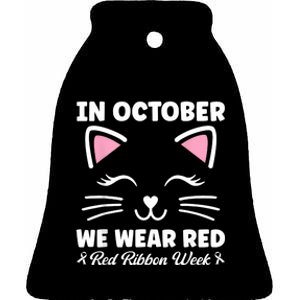 We Wear Red For Red Ribbon Week Awareness Rain Bow Ceramic Bell Ornament