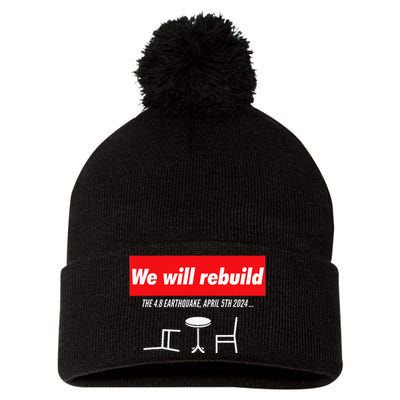 We Will Rebuild Funny Nyc And Nj Earthquake Pom Pom 12in Knit Beanie