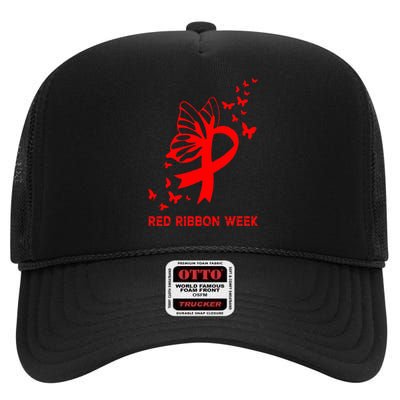 We Wear Red For Red Ribbon Week Awareness  High Crown Mesh Back Trucker Hat