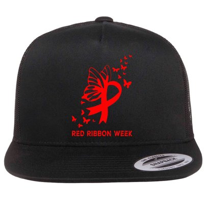 We Wear Red For Red Ribbon Week Awareness  Flat Bill Trucker Hat