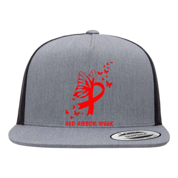 We Wear Red For Red Ribbon Week Awareness  Flat Bill Trucker Hat