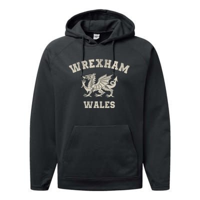 Wrexham Wales Retro Vintage Performance Fleece Hoodie