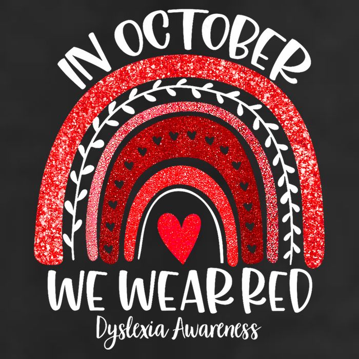 We Wear Red Dyslexia Awareness Month Dyslexia Boho Rainbow 7 Panel Mesh Trucker Snapback Hat