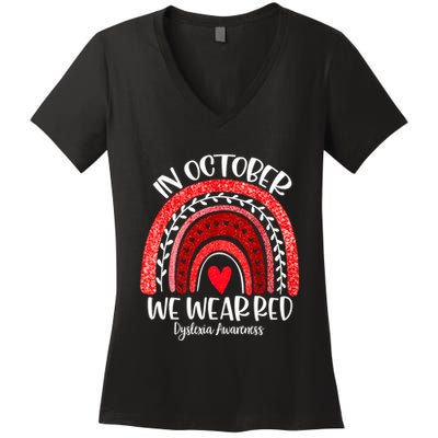 We Wear Red Dyslexia Awareness Month Dyslexia Boho Rainbow Women's V-Neck T-Shirt