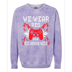 We Wear Red For Red Ribbon Week Awareness Gamer Video Game Colorblast Crewneck Sweatshirt