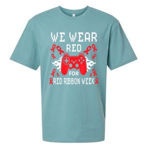 We Wear Red For Red Ribbon Week Awareness Gamer Video Game Sueded Cloud Jersey T-Shirt