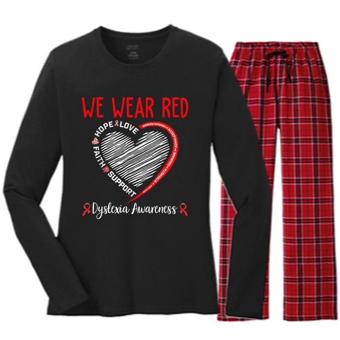 We Wear Red Dyslexia Awareness Month Dyslexia Women's Long Sleeve Flannel Pajama Set 