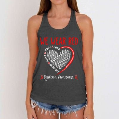 We Wear Red Dyslexia Awareness Month Dyslexia Women's Knotted Racerback Tank