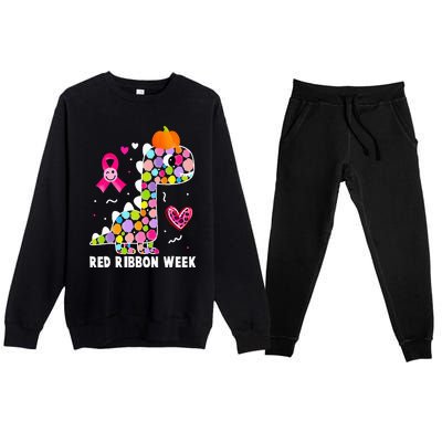 We Wear Red Ribbon Week Awareness Red Ribbon Week Premium Crewneck Sweatsuit Set