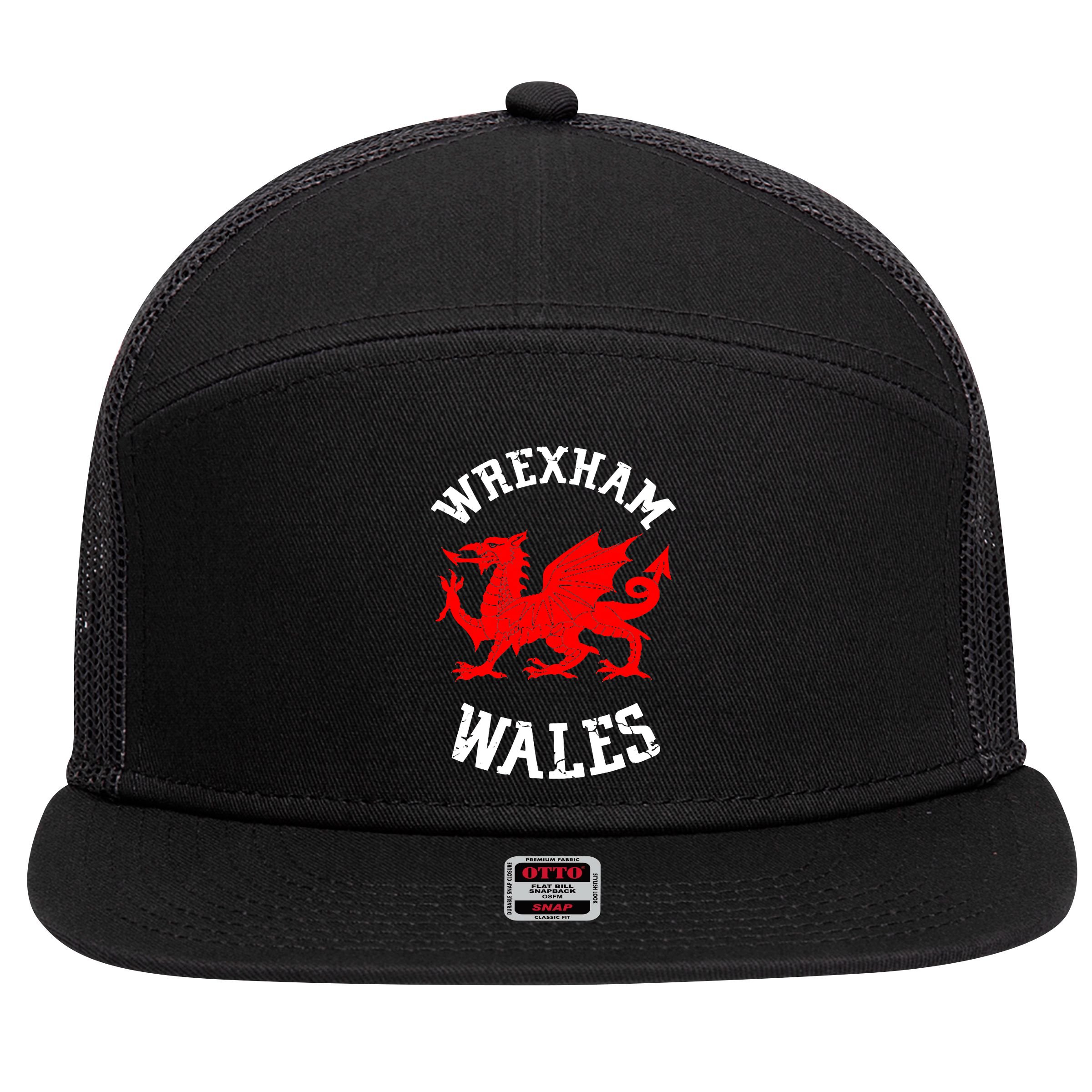 Wrexham Wales Retro Vintage 7 Panel Mesh Trucker Snapback Hat