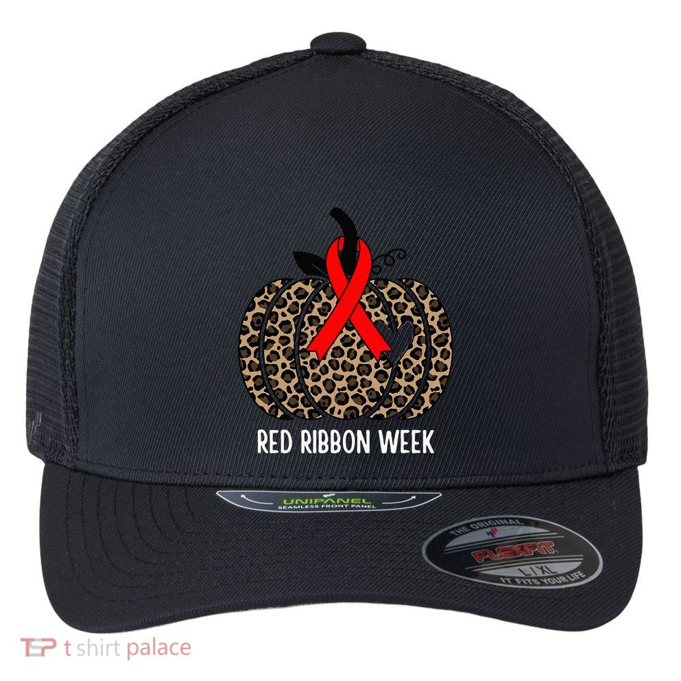 We Wear Red Ribbon for Red Ribbon Week Awareness Flexfit Unipanel Trucker Cap