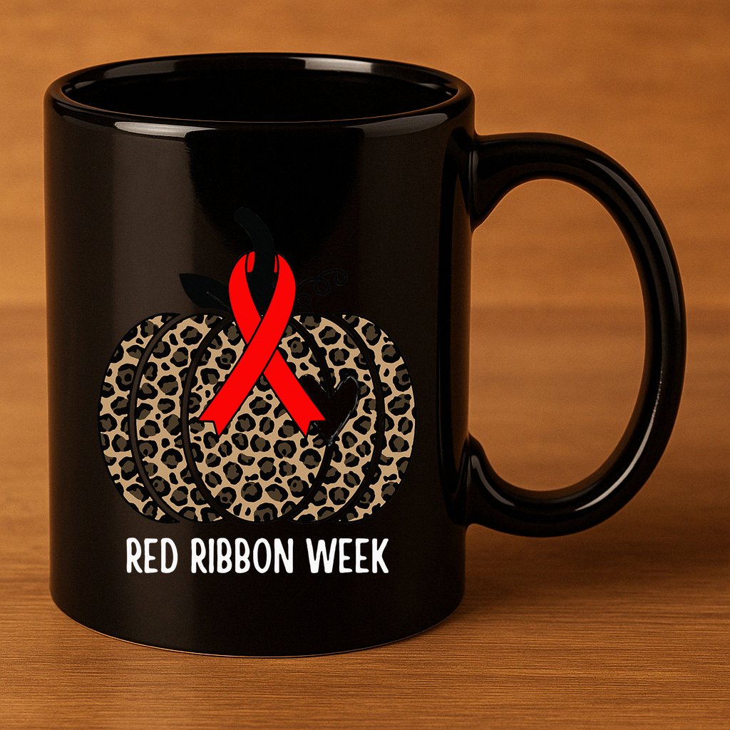 We Wear Red Ribbon for Red Ribbon Week Awareness 11oz C Handle Ceramic Mug
