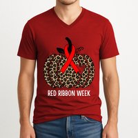 We Wear Red Ribbon for Red Ribbon Week Awareness V-Neck T-Shirt
