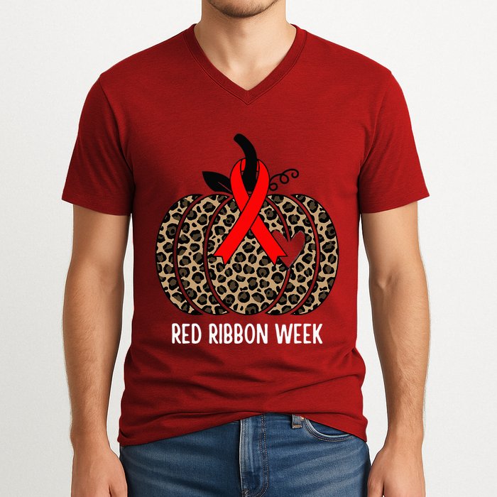 We Wear Red Ribbon for Red Ribbon Week Awareness V-Neck T-Shirt