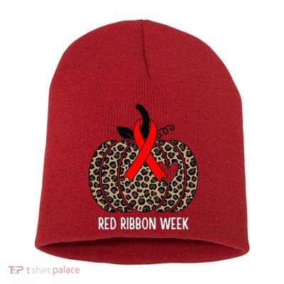 We Wear Red Ribbon for Red Ribbon Week Awareness Short Acrylic Beanie