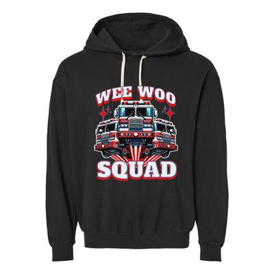 Wee Woo Squad Firefighter Fire Trucks Garment-Dyed Fleece Hoodie