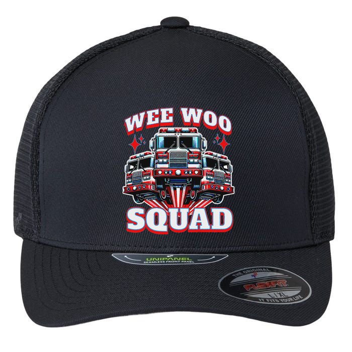 Wee Woo Squad Firefighter Fire Trucks Flexfit Unipanel Trucker Cap