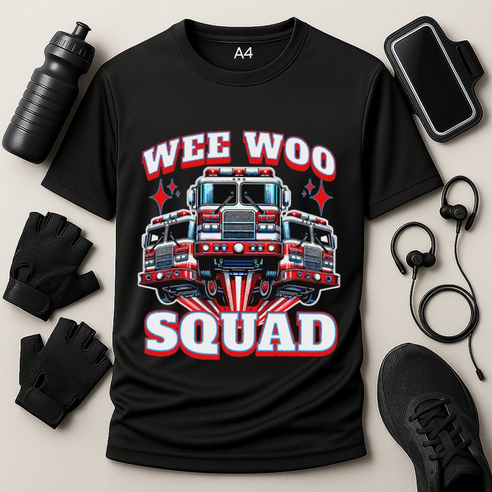 Wee Woo Squad Firefighter Fire Trucks Cooling Performance Crew T-Shirt