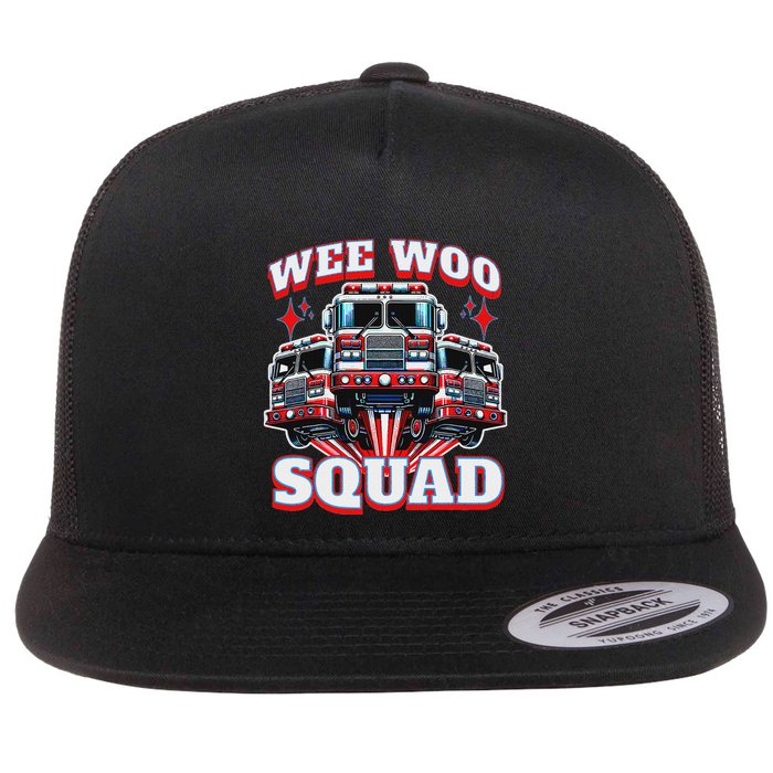 Wee Woo Squad Firefighter Fire Trucks Flat Bill Trucker Hat