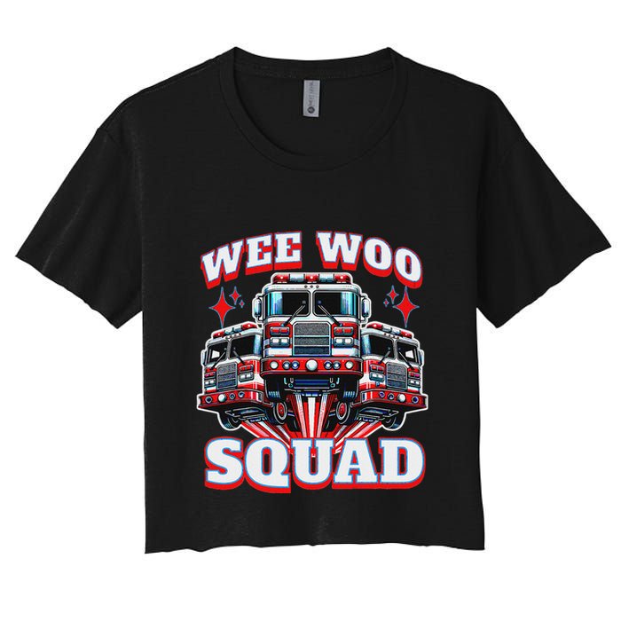 Wee Woo Squad Firefighter Fire Trucks Women's Crop Top Tee