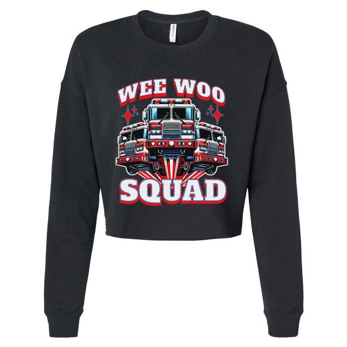 Wee Woo Squad Firefighter Fire Trucks Cropped Pullover Crew
