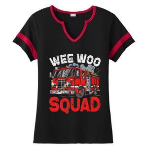 Wee Woo Squad Funny Firefighter Fire Truck Fireman Gift Ladies Halftime Notch Neck Tee