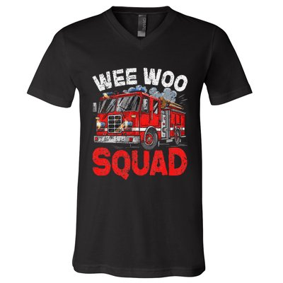 Wee Woo Squad Funny Firefighter Fire Truck Fireman Gift V-Neck T-Shirt