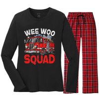 Wee Woo Squad Funny Firefighter Fire Truck Fireman Gift Women's Long Sleeve Flannel Pajama Set 