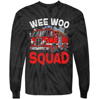 Wee Woo Squad Funny Firefighter Fire Truck Fireman Gift Tie-Dye Long Sleeve Shirt