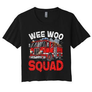 Wee Woo Squad Funny Firefighter Fire Truck Fireman Gift Women's Crop Top Tee