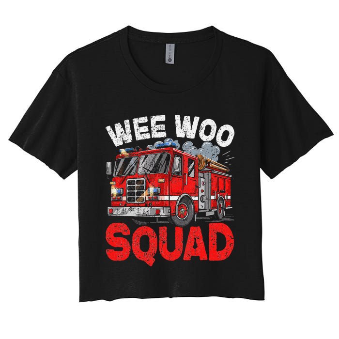 Wee Woo Squad Funny Firefighter Fire Truck Fireman Gift Women's Crop Top Tee