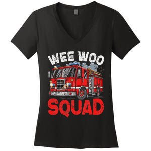 Wee Woo Squad Funny Firefighter Fire Truck Fireman Gift Women's V-Neck T-Shirt