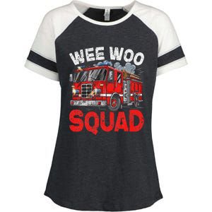 Wee Woo Squad Funny Firefighter Fire Truck Fireman Gift Enza Ladies Jersey Colorblock Tee