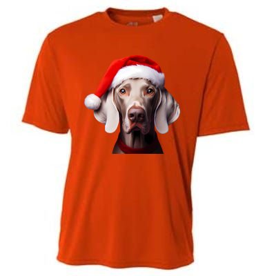 Weimaraner With Santa Hat Christmas Xmas Dog Owner Mom Dad Gift Cooling Performance Crew T-Shirt