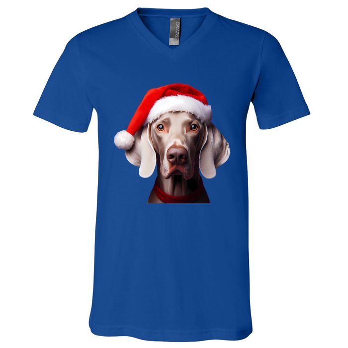 Weimaraner With Santa Hat Christmas Xmas Dog Owner Mom Dad Gift V-Neck T-Shirt