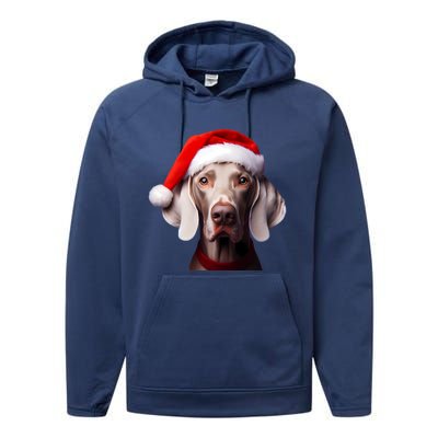 Weimaraner With Santa Hat Christmas Xmas Dog Owner Mom Dad Gift Performance Fleece Hoodie