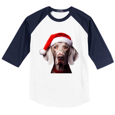 Weimaraner With Santa Hat Christmas Xmas Dog Owner Mom Dad Gift Baseball Sleeve Shirt