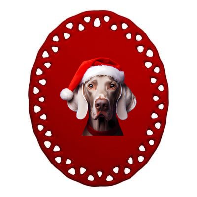 Weimaraner With Santa Hat Christmas Xmas Dog Owner Mom Dad Gift Ceramic Oval Ornament