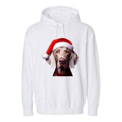 Weimaraner With Santa Hat Christmas Xmas Dog Owner Mom Dad Gift Garment-Dyed Fleece Hoodie