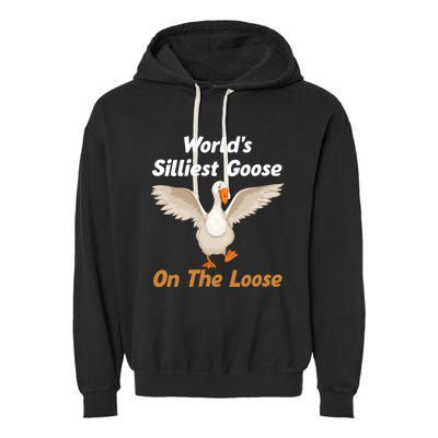 Wo World's Silliest Goose On The Loose Funny V-Neck Garment-Dyed Fleece Hoodie