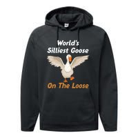 Wo World's Silliest Goose On The Loose Funny V-Neck Performance Fleece Hoodie