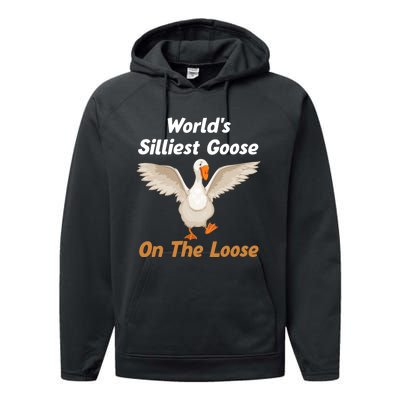 Wo World's Silliest Goose On The Loose Funny V-Neck Performance Fleece Hoodie