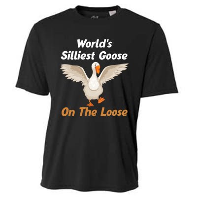 Wo World's Silliest Goose On The Loose Funny V-Neck Cooling Performance Crew T-Shirt