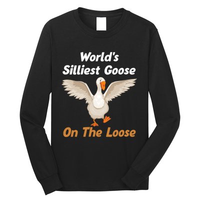 Wo World's Silliest Goose On The Loose Funny V-Neck Long Sleeve Shirt