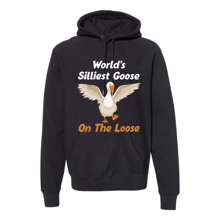 Wo World's Silliest Goose On The Loose Funny V-Neck Premium Hoodie