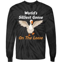 Wo World's Silliest Goose On The Loose Funny V-Neck Tie-Dye Long Sleeve Shirt